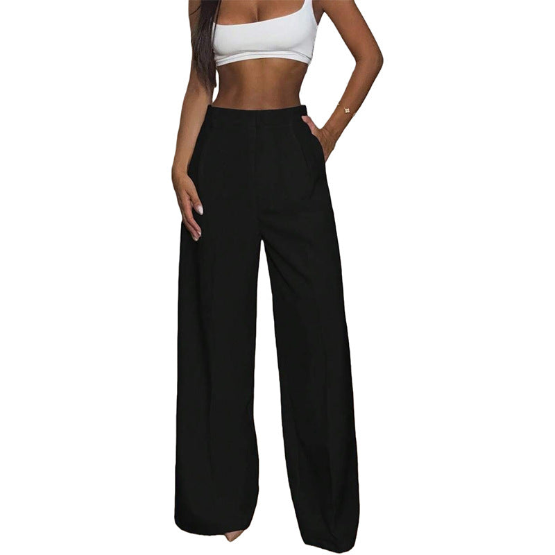 Solid High Waisted Wide Leg Dress Pants Business Work Trousers