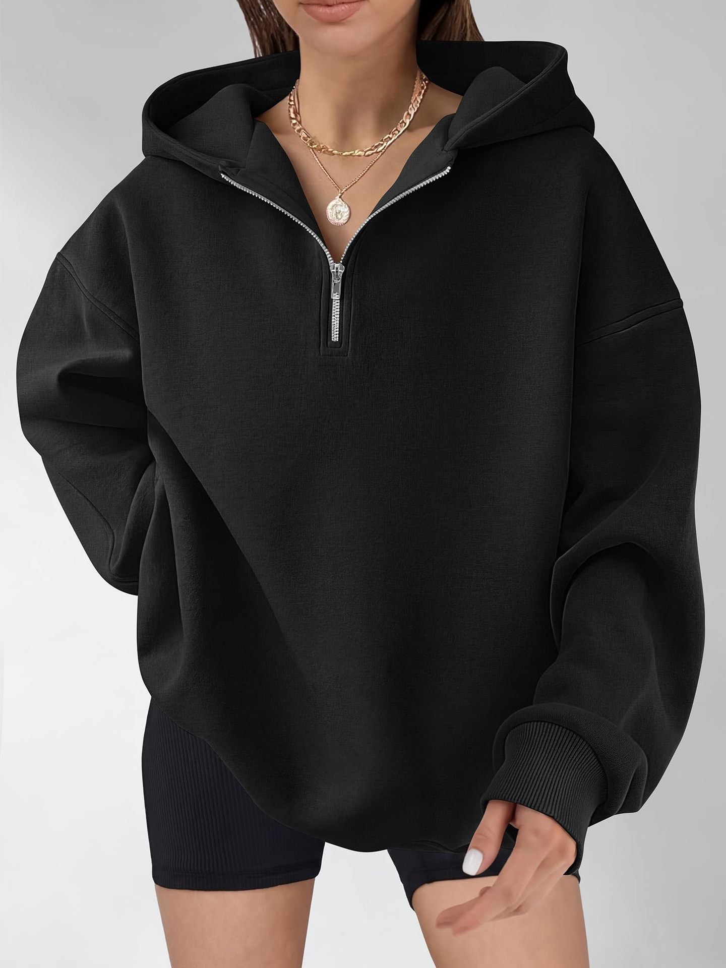Half Zip Hoodie Relaxed Fit Pullover Sweatshirt