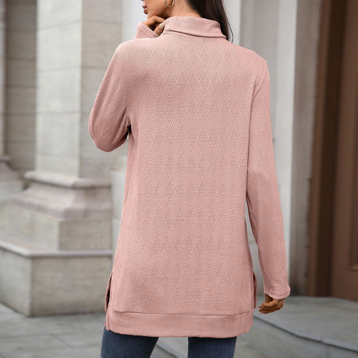 Oversized Turtleneck Long Sleeve Side Slit Tunic Top