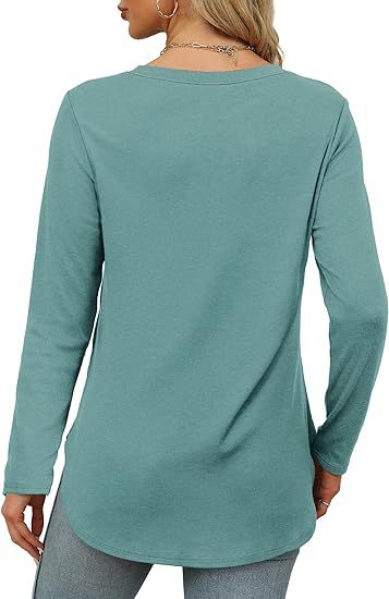 Women's Casual Long Sleeve Tunic Top Round Neck Side Slit