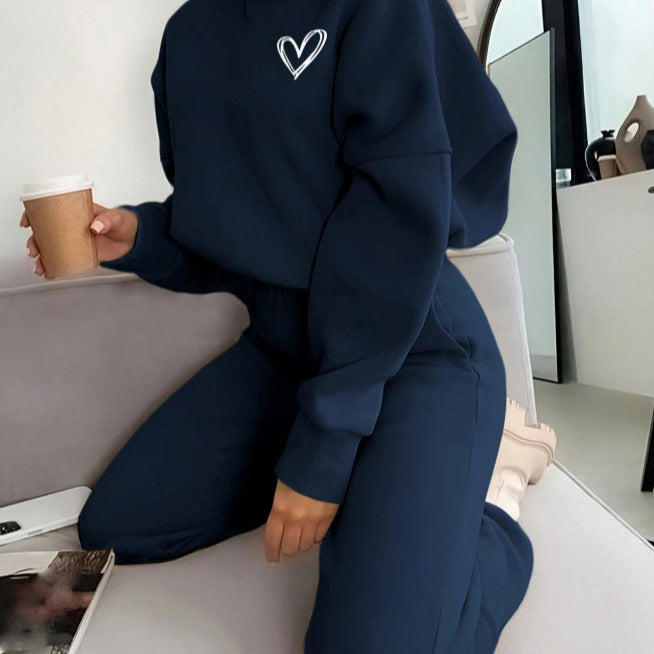 Heart Embroidered Hoodie Jogger Pants Set