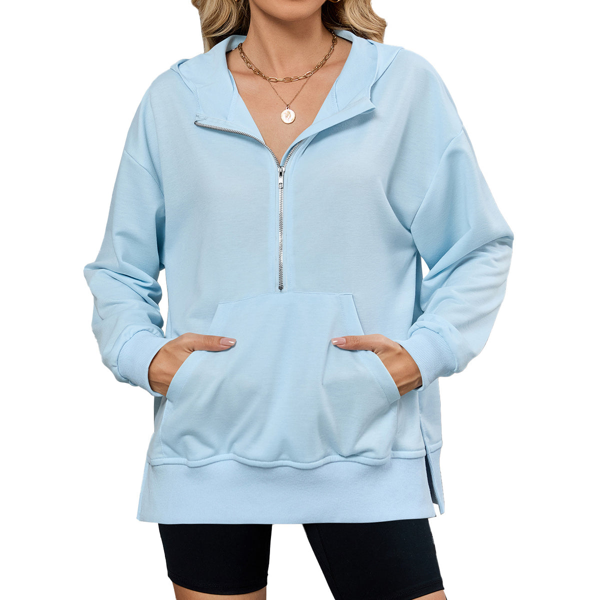 Women's Oversized Half Zip Hoodie Pocket Sweatshirt