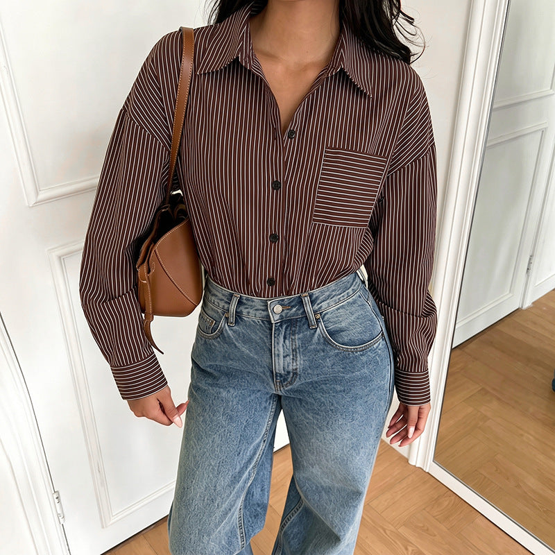 Striped Shirt Romper Long Sleeve Button Front Jumpsuit