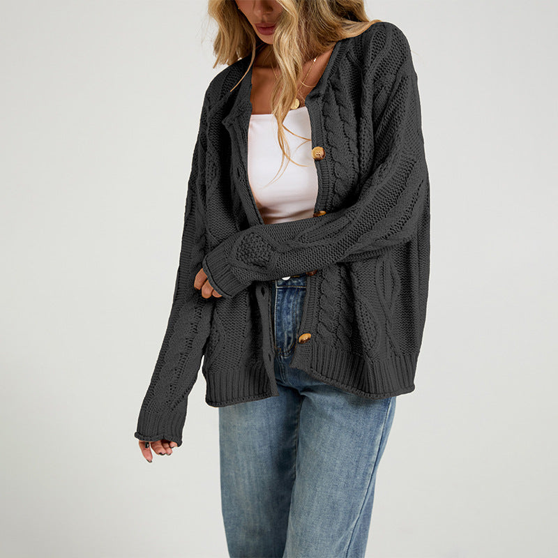 Women's Chunky Cable Knit Button Front Cardigan Sweater