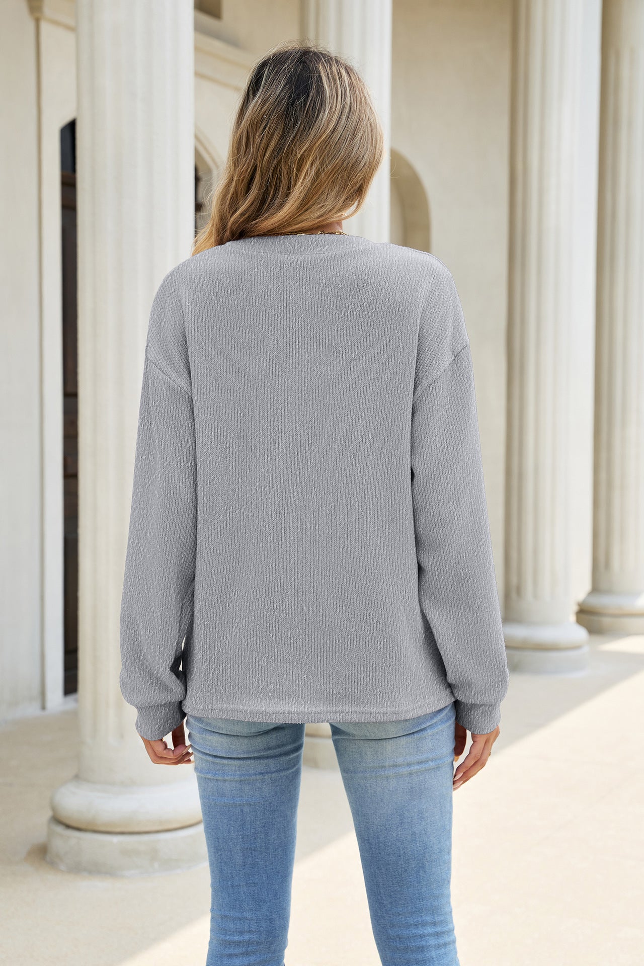 Women's Waffle Henley Pocket Sweatshirt Long Sleeve Oversized