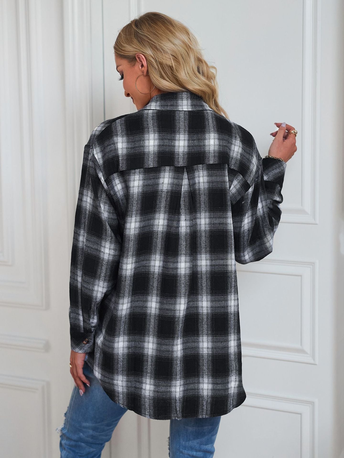 Plaid Flannel Shirt Jacket Oversized Button Up Shacket