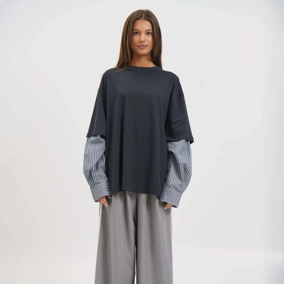 Oversized Layered Long Sleeve Cotton Tee