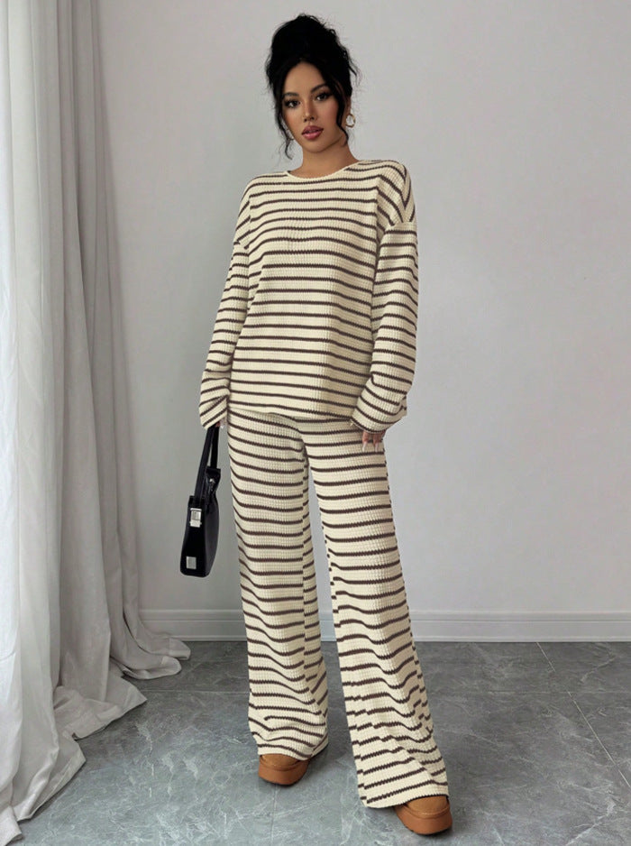 Striped Knit Jumpsuit Boutique Wide Leg Ribbed Loungewear