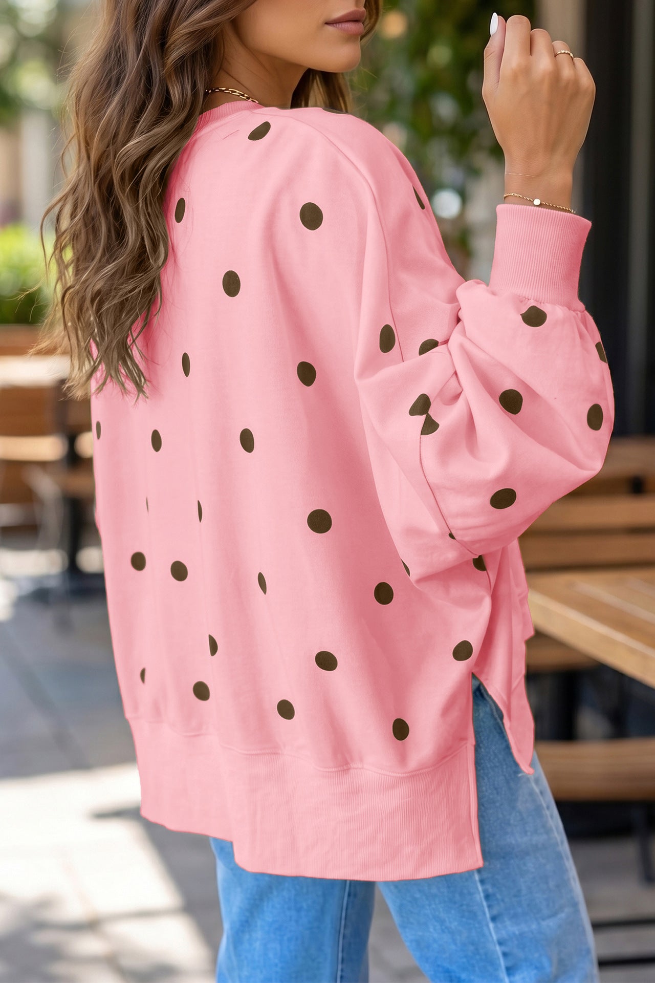 Custom Polka Dot Oversized Sweatshirt Womens Casual Pullover