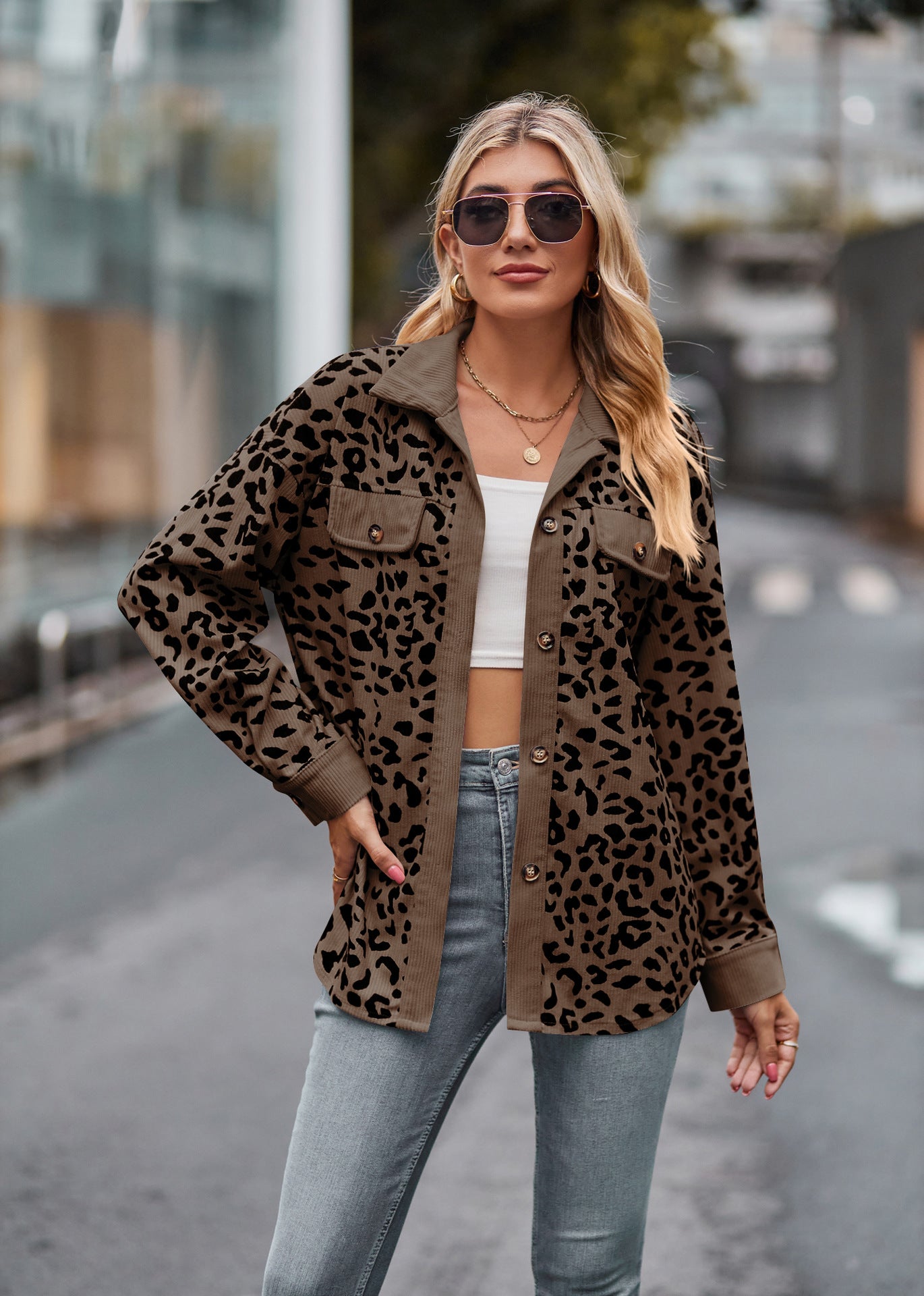 Leopard Print Shacket Button Up Long Sleeve Jacket