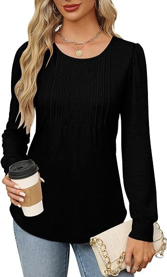 Solid Cotton Top Casual Pleated Puff Sleeve