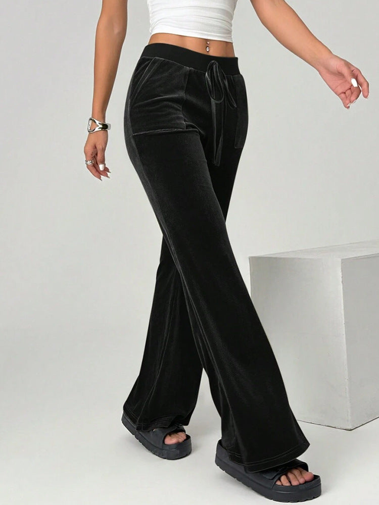 Velvet Flare Pants High Waist Wide Leg Casual Trousers