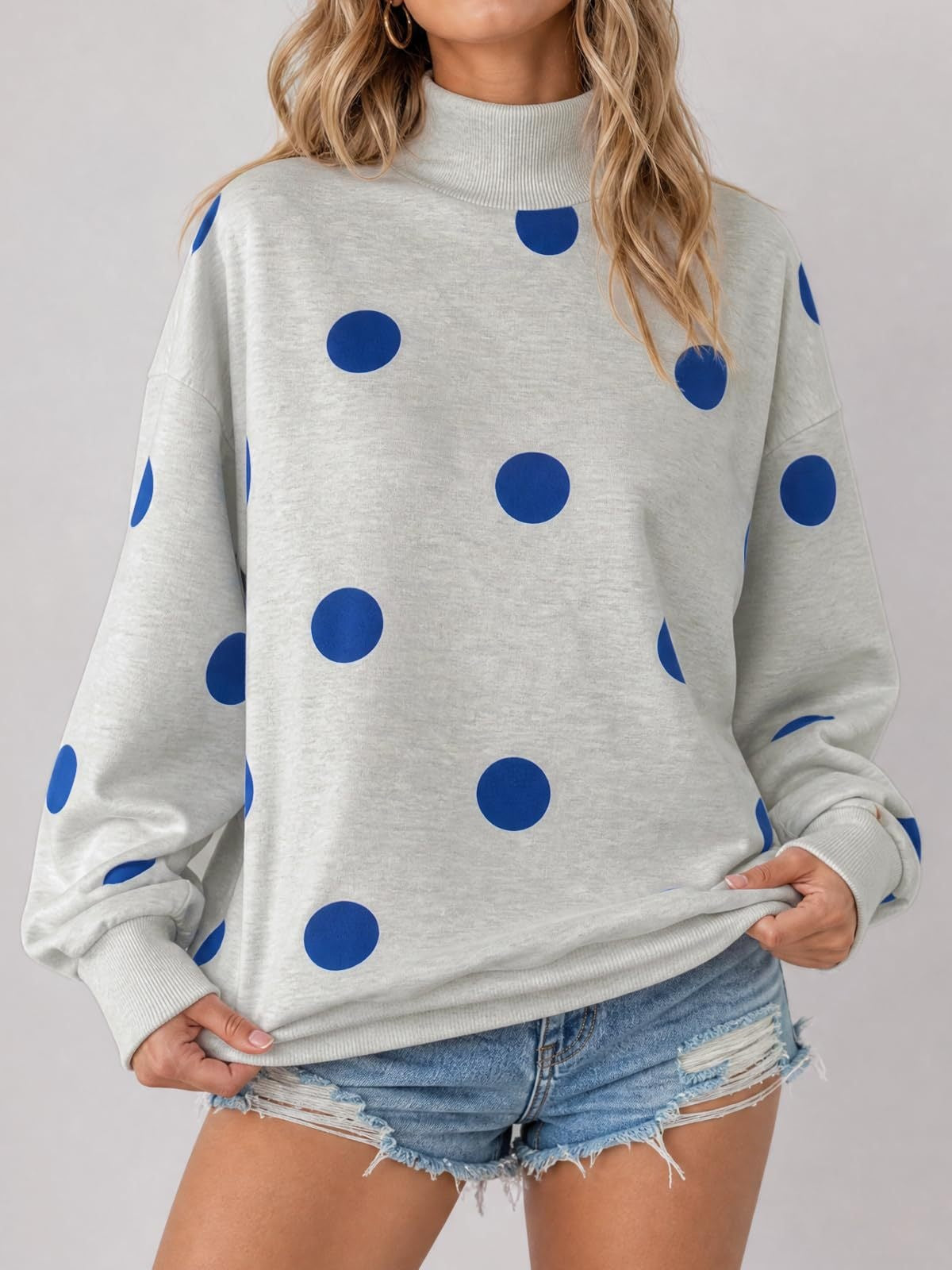 Women’s Oversized Polka Dot Crew Neck Sweatshirt Casual Drop Shoulder Pullover
