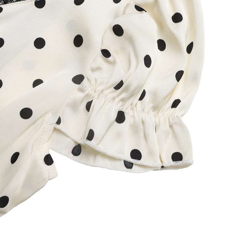 Polka Dot Woven Dress Vintage Lace Trim Maxi
