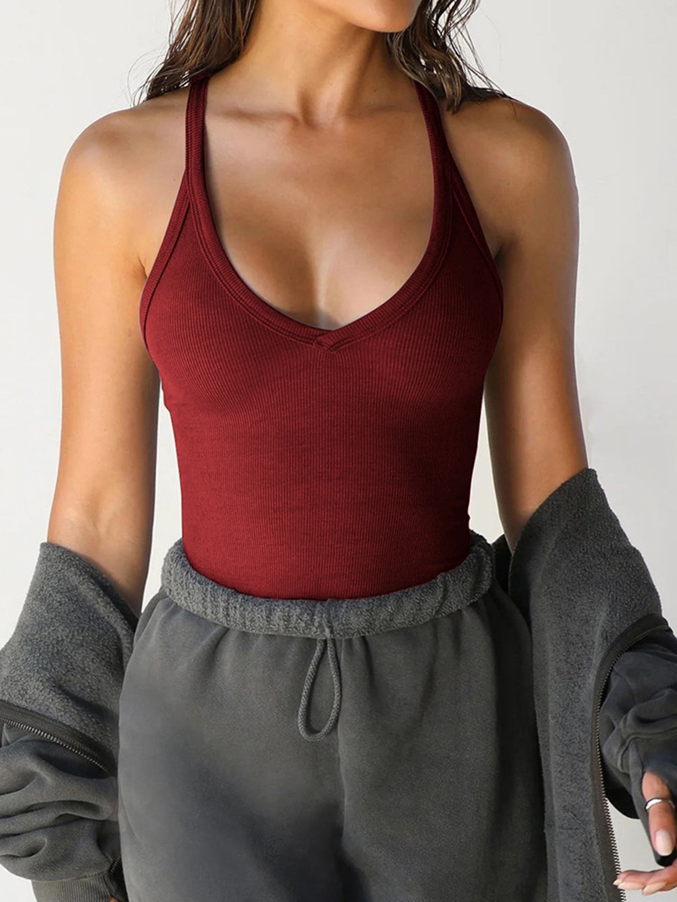 Y2K Ribbed Knit Fitted Cami Tank Top for Women