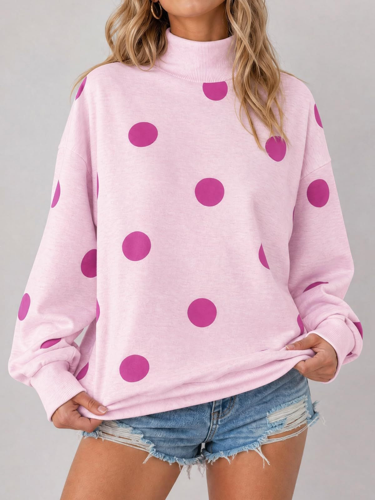 Women’s Oversized Polka Dot Crew Neck Sweatshirt Casual Drop Shoulder Pullover