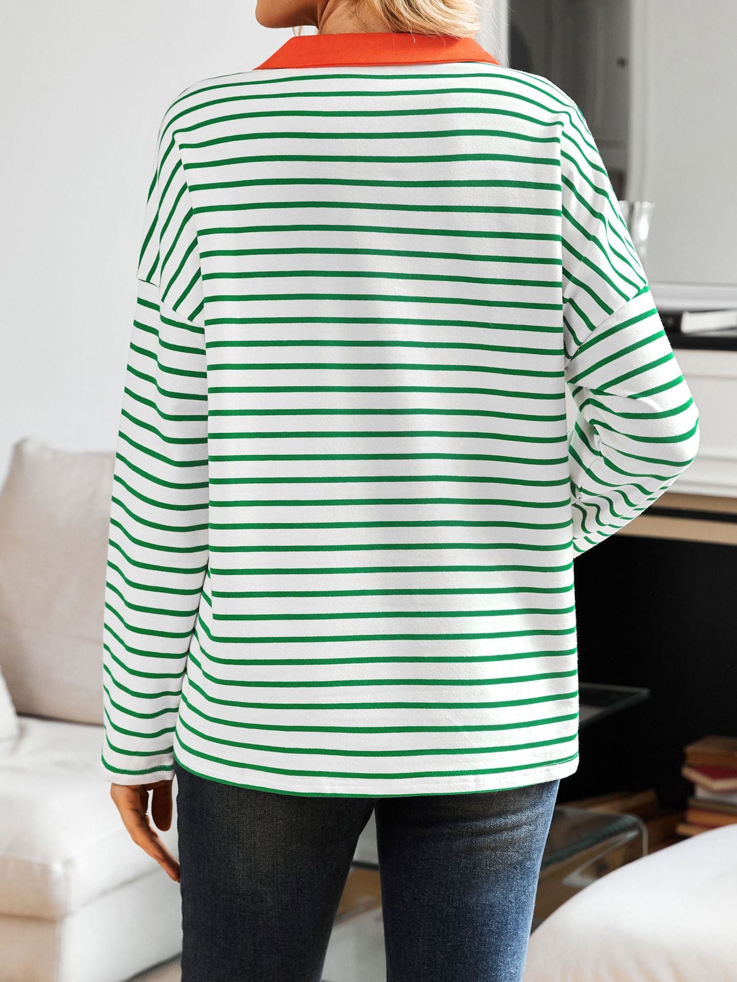 Striped V-neck Loose Sweatshirt Lapel Sweater
