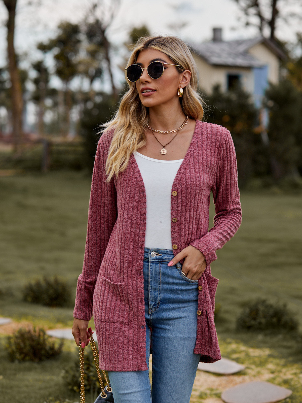 Ribbed Knit Longline Cardigan Button Front