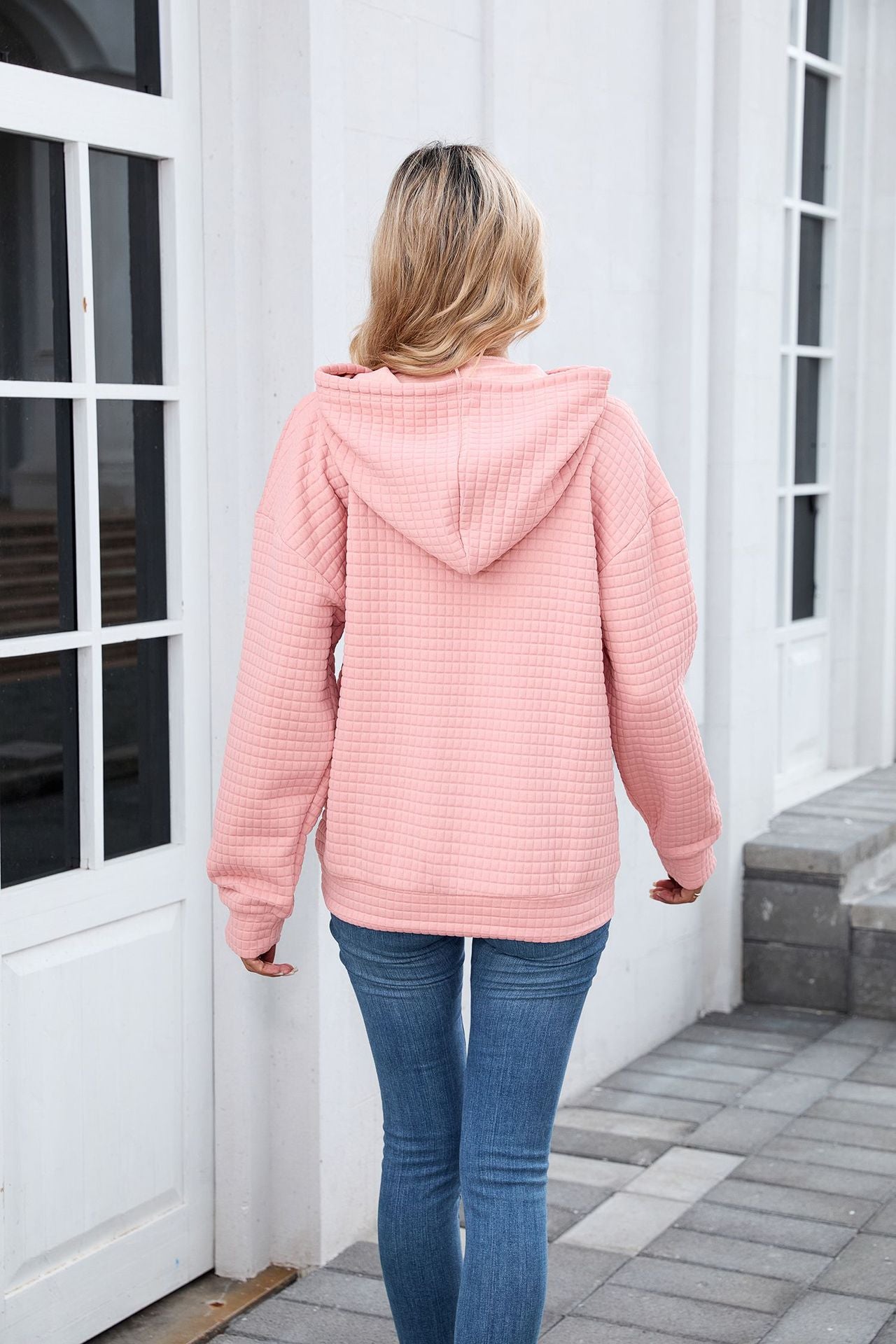 Waffle Knit Hoodie | Oversized Pullover with Kangaroo Pocket