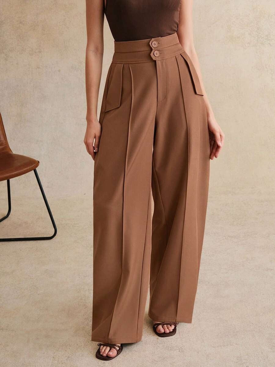Women's High Waisted Wide Leg Curved Pants Casual Trousers