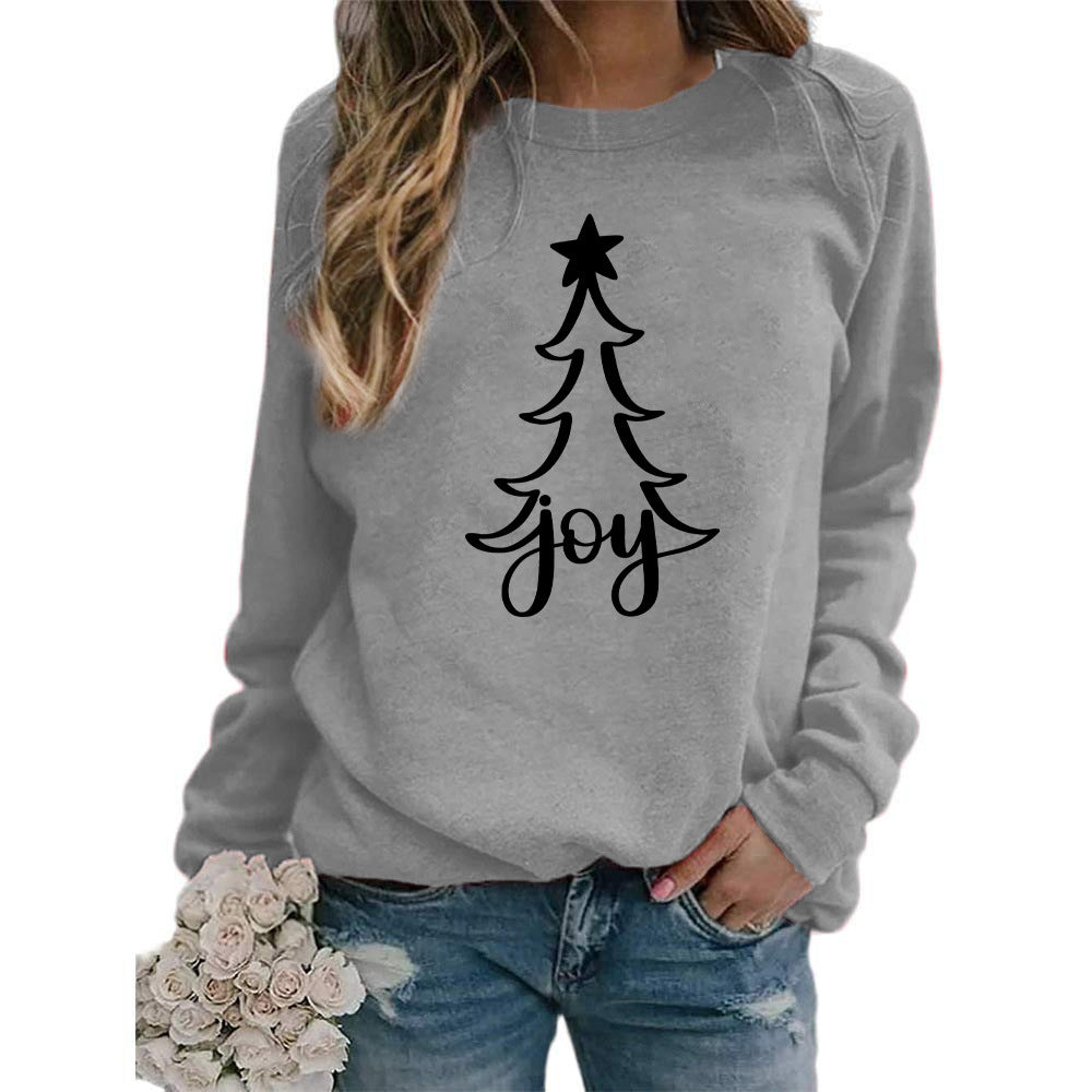 Womens Christmas Joy Tree Graphic Crewneck Sweatshirt