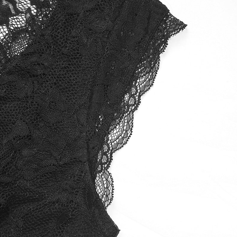 Lace Deep V Neck Sleeveless Bodysuit in Black