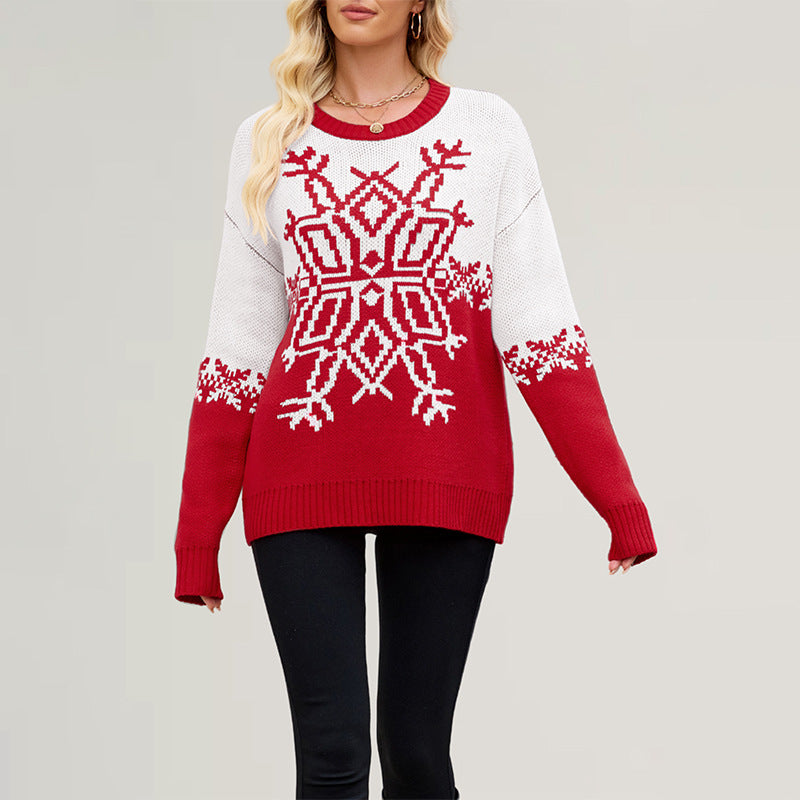 Women's Christmas Snowflake Crewneck Knit Sweater