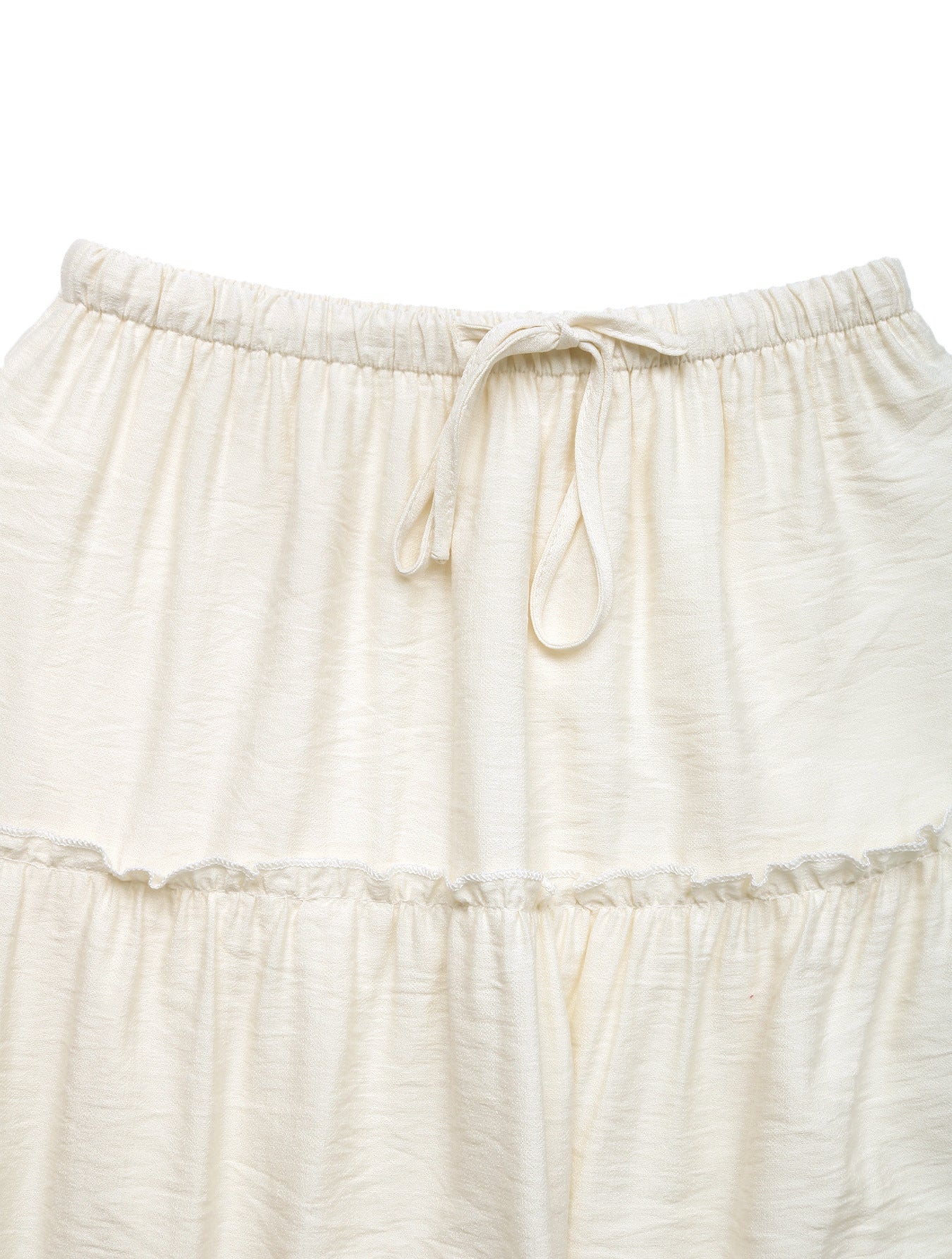 White Elastic Waist Casual Long A Line Tiered Skirt
