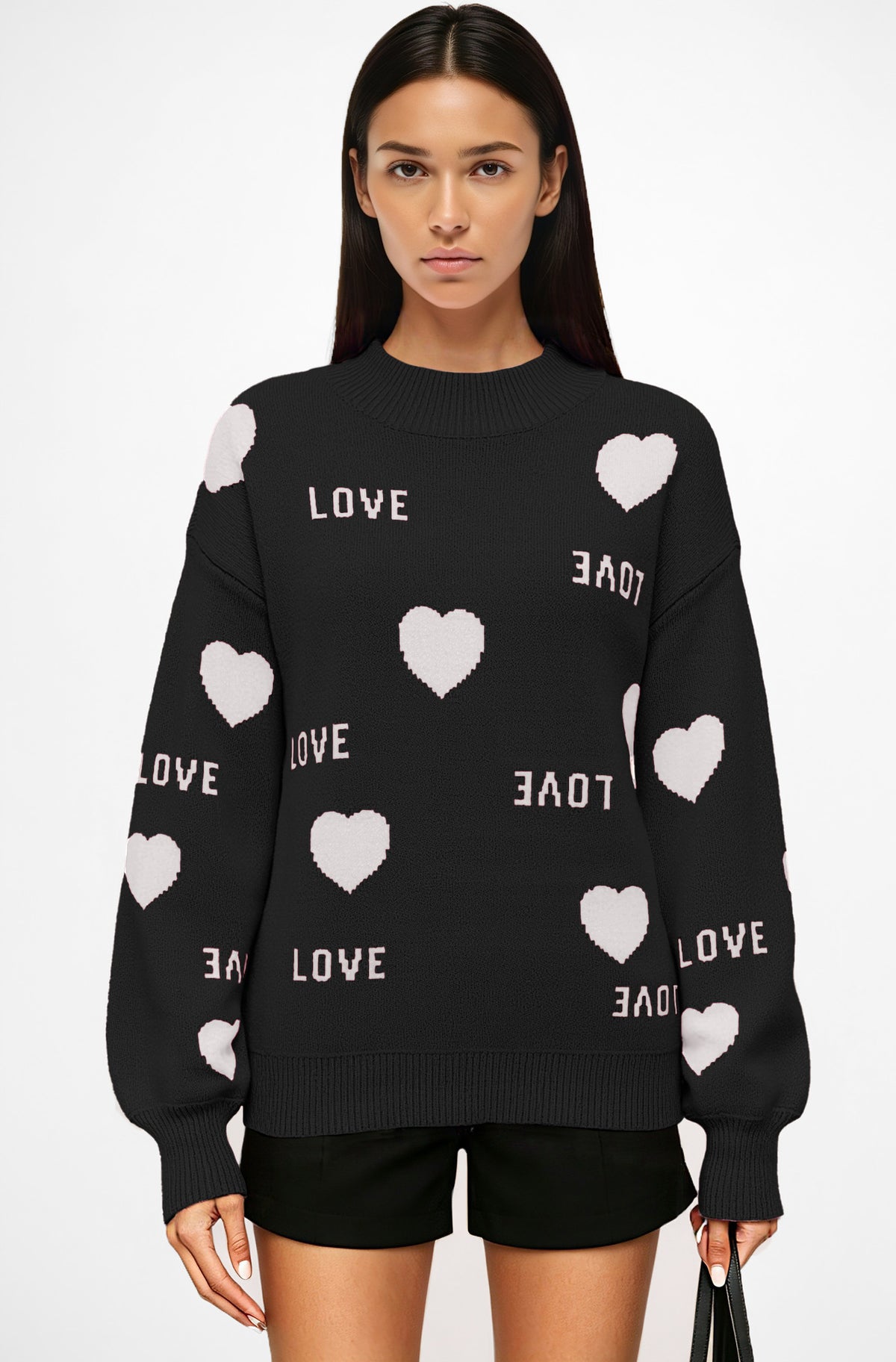 Womens Valentine Heart Crewneck Knit Sweater