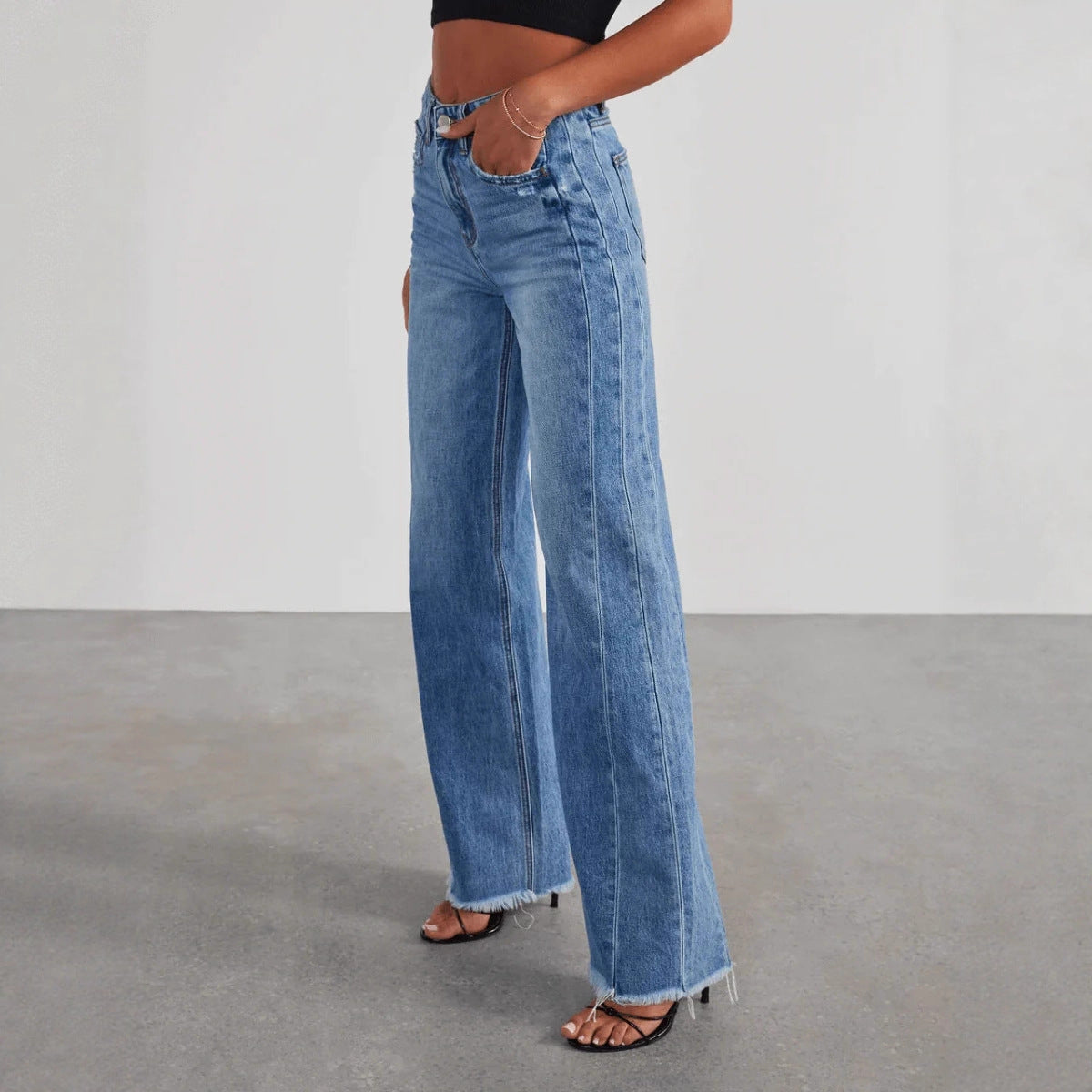 2026 High Waisted Wide Leg Washed Denim Jeans
