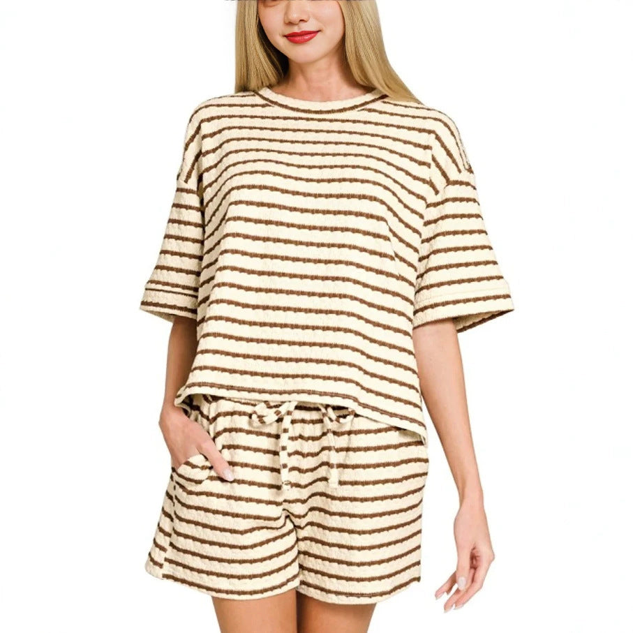 Women's Striped Oversized Two Piece Shorts Set Summer