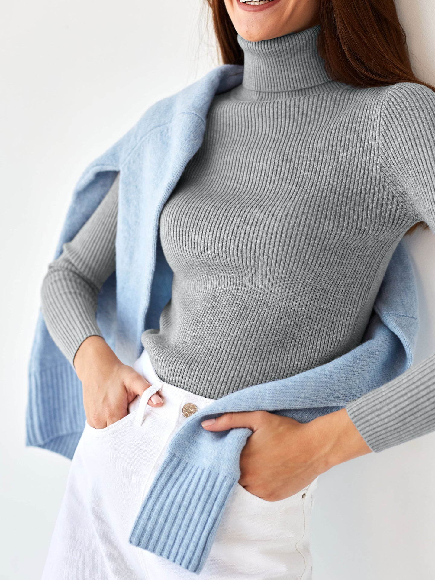 Ribbed Turtleneck Sweater Slim Fit Layering Pullover