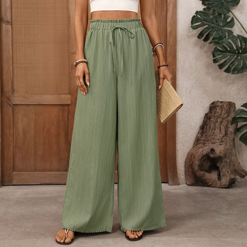 Womens Wide Leg Pants High Waist Drawstring Casual Pants