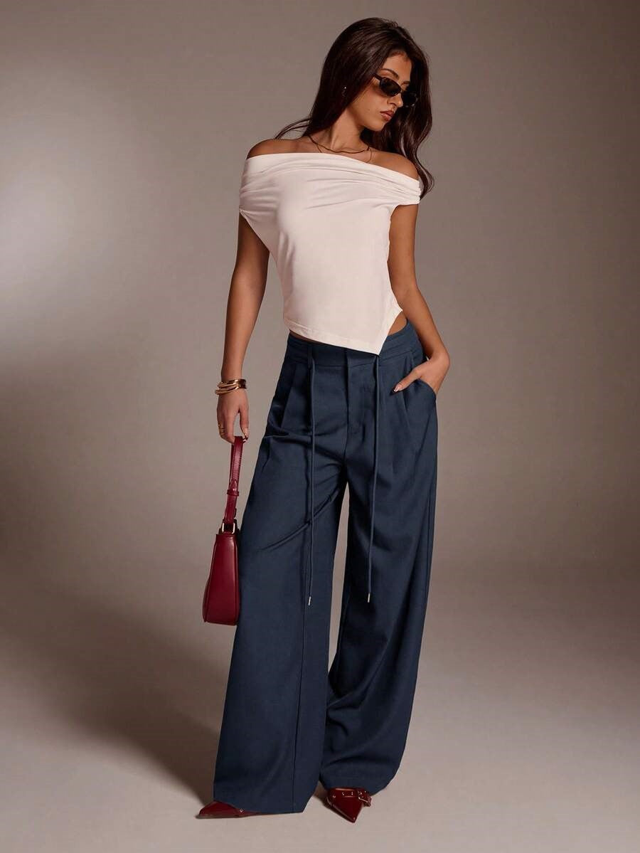Women's High Waist Tie Wide Leg Dress Pants