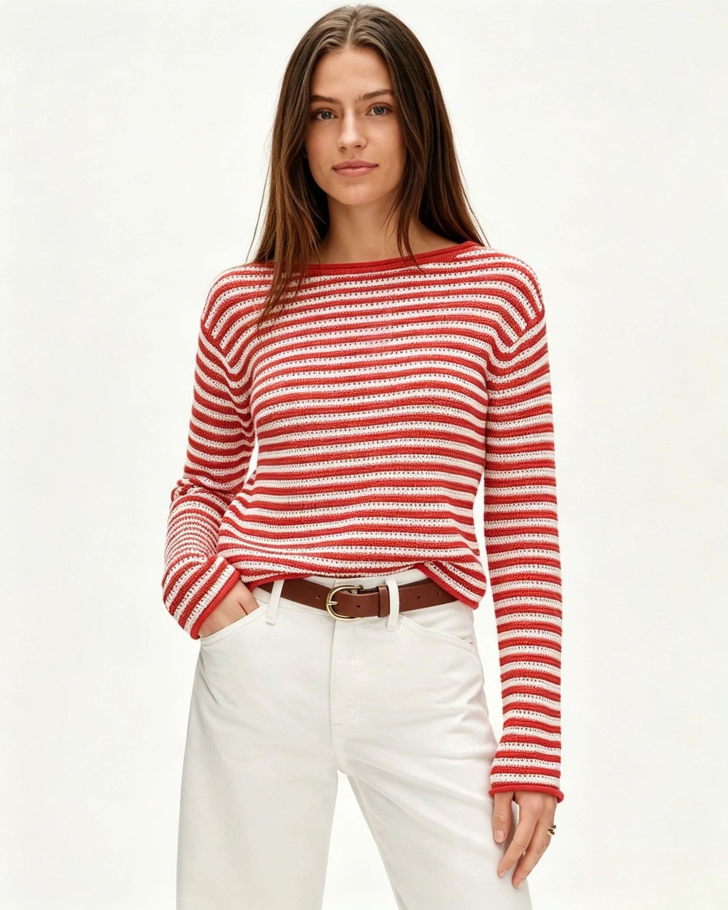 Striped Oversized Sweater Casual Crew Neck Fall Pullover