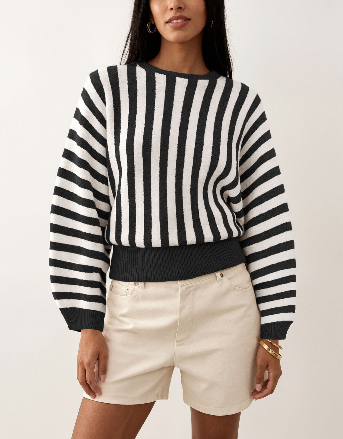 Women's Oversized Striped Crew Neck Sweater