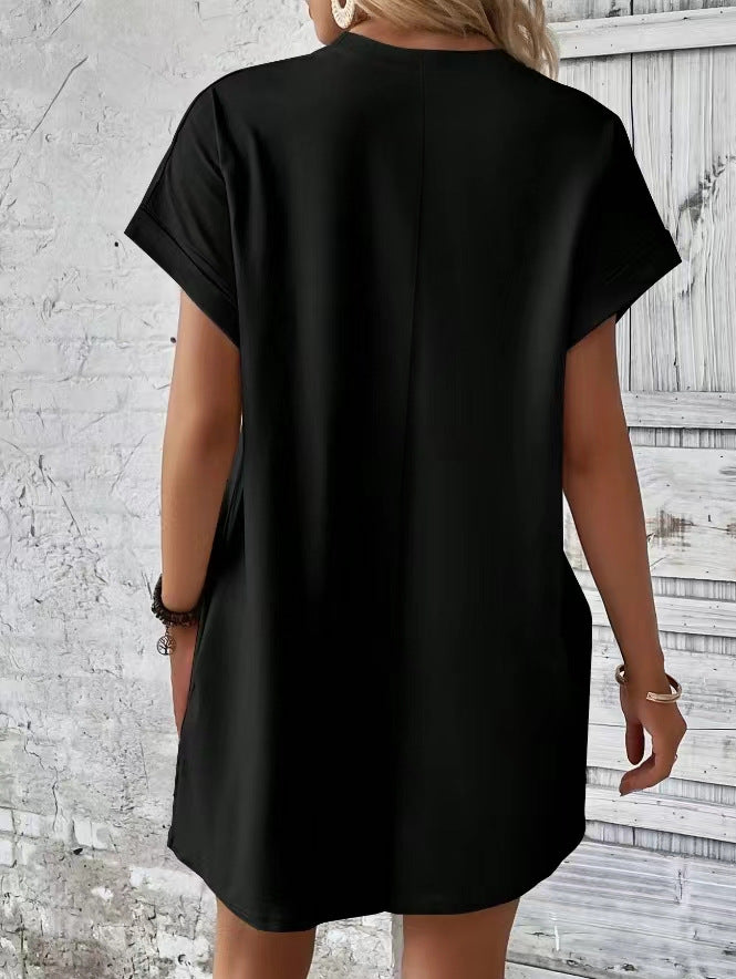 Oversized Crew Neck Casual T Shirt Dress With Pockets