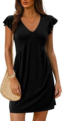 V Neck Flutter Sleeve Ruched Mini Dress for Women