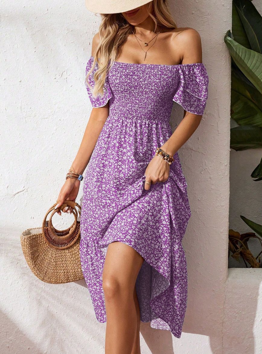 2026 Summer Square Neck Floral Dress for Women, Smocked