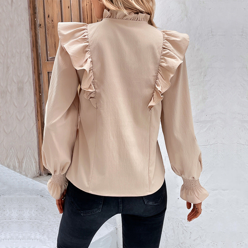 Ruffle Tie Neck Long Sleeve Blouse for Women