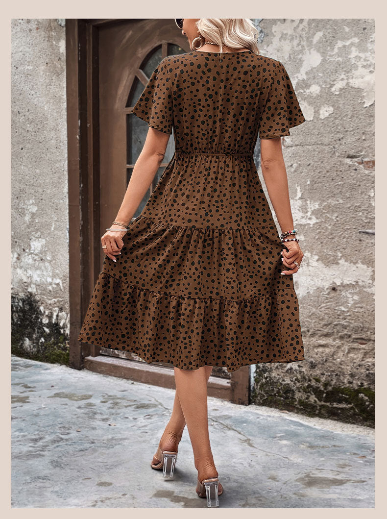 Women's Print Midi Dress V Neck  Tiered Vacation Style