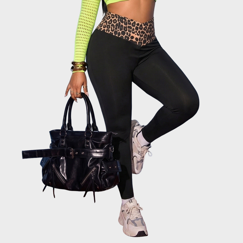 Plus Size Leopard Print High Waist Stretch Leggings Slim Fit