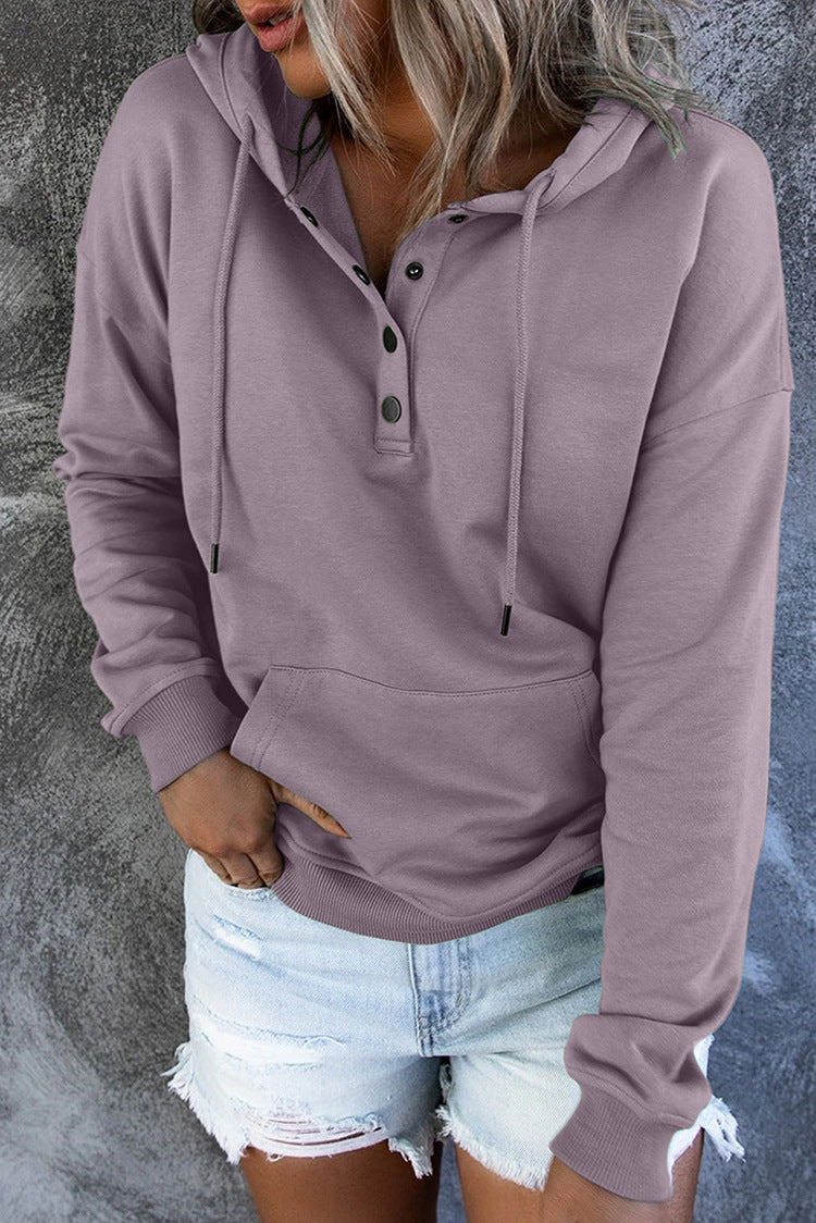 Women's Oversized Henley Hoodie Drawstring Pocket Pullover