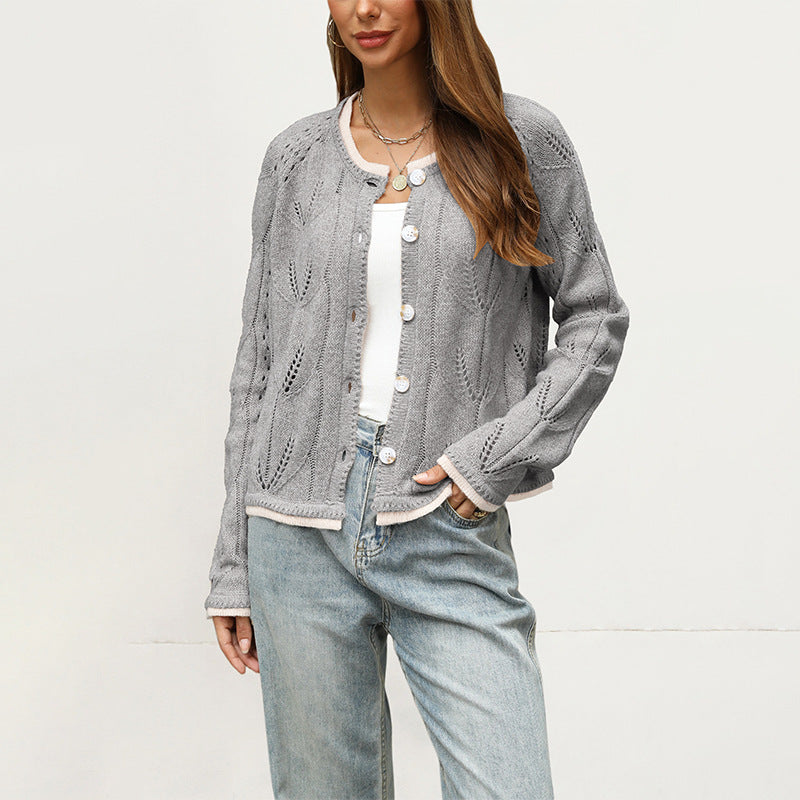 Oversized Button Cardigan Contrast Trim Sweater