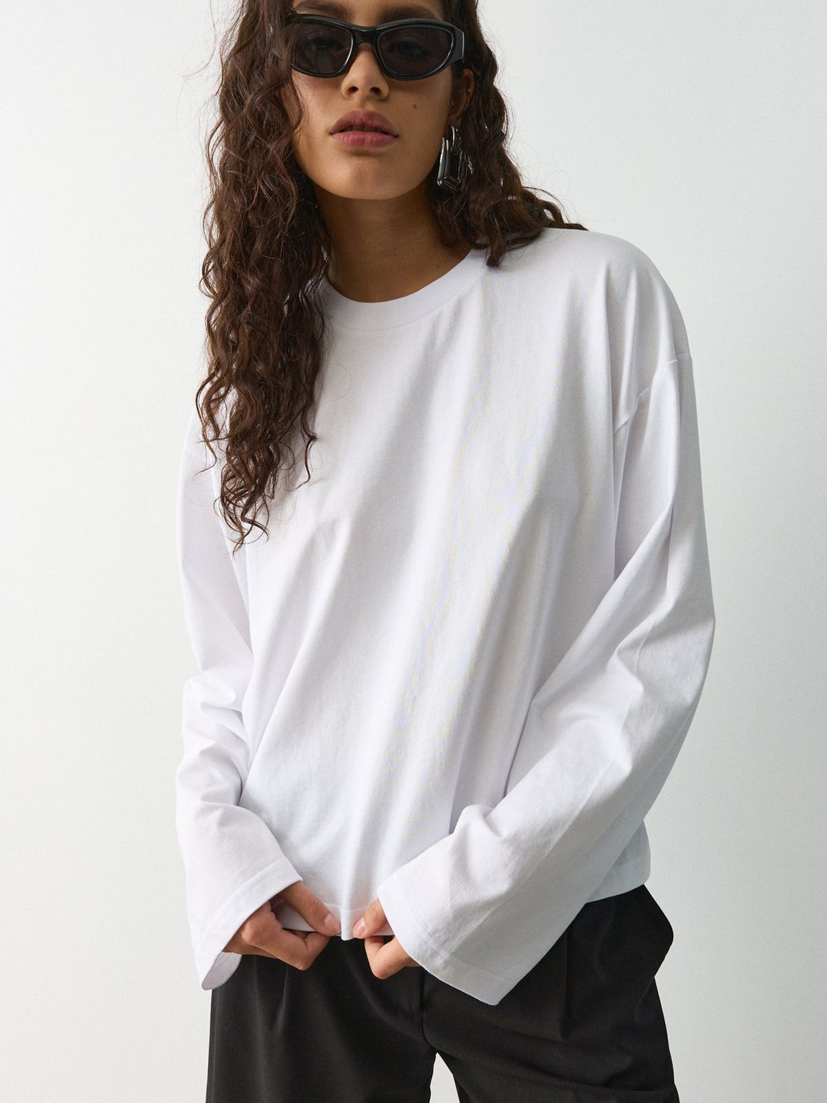 Women's Oversized Drop Shoulder Long Sleeve Cotton T-Shirt