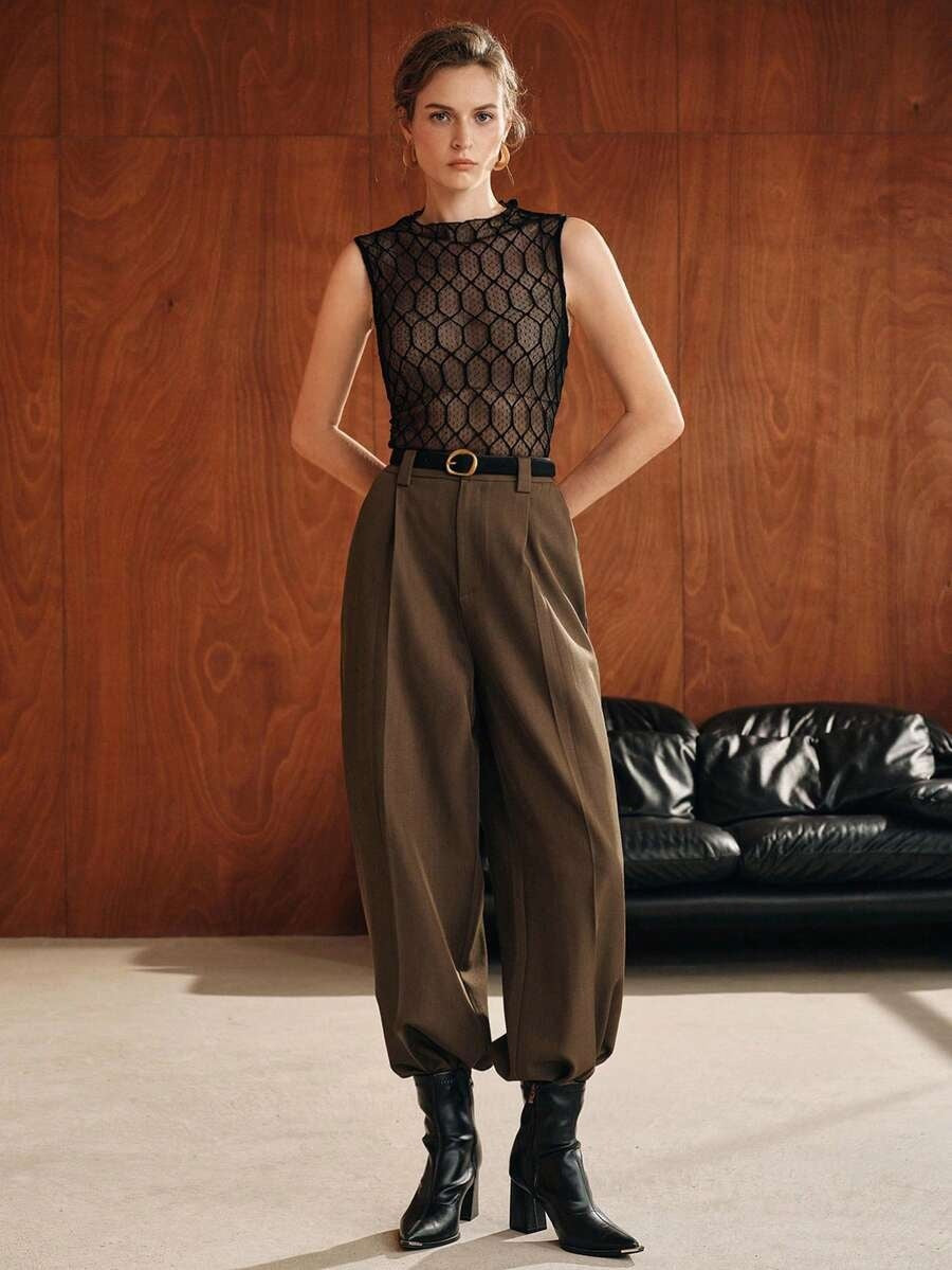 Women's High Waist Pleated Wide Leg Dress Pants