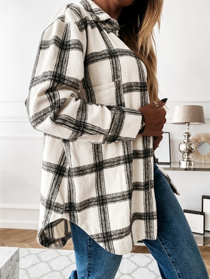 Plaid Shacket Button Front Oversized Longline Fit