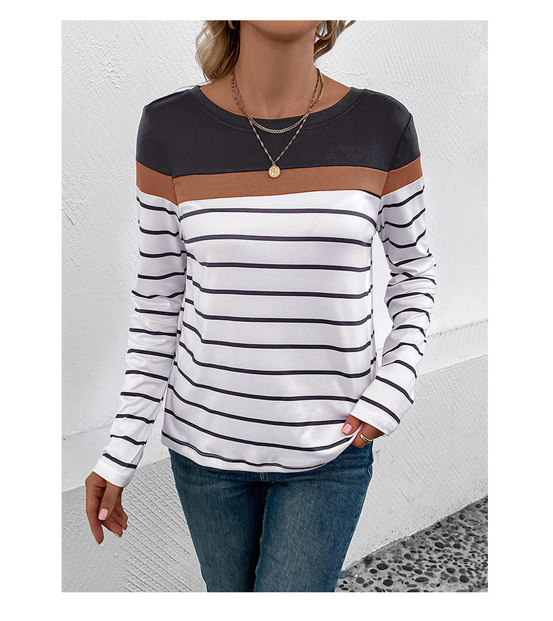 Colorblock Striped Long Sleeve Casual Boutique Top