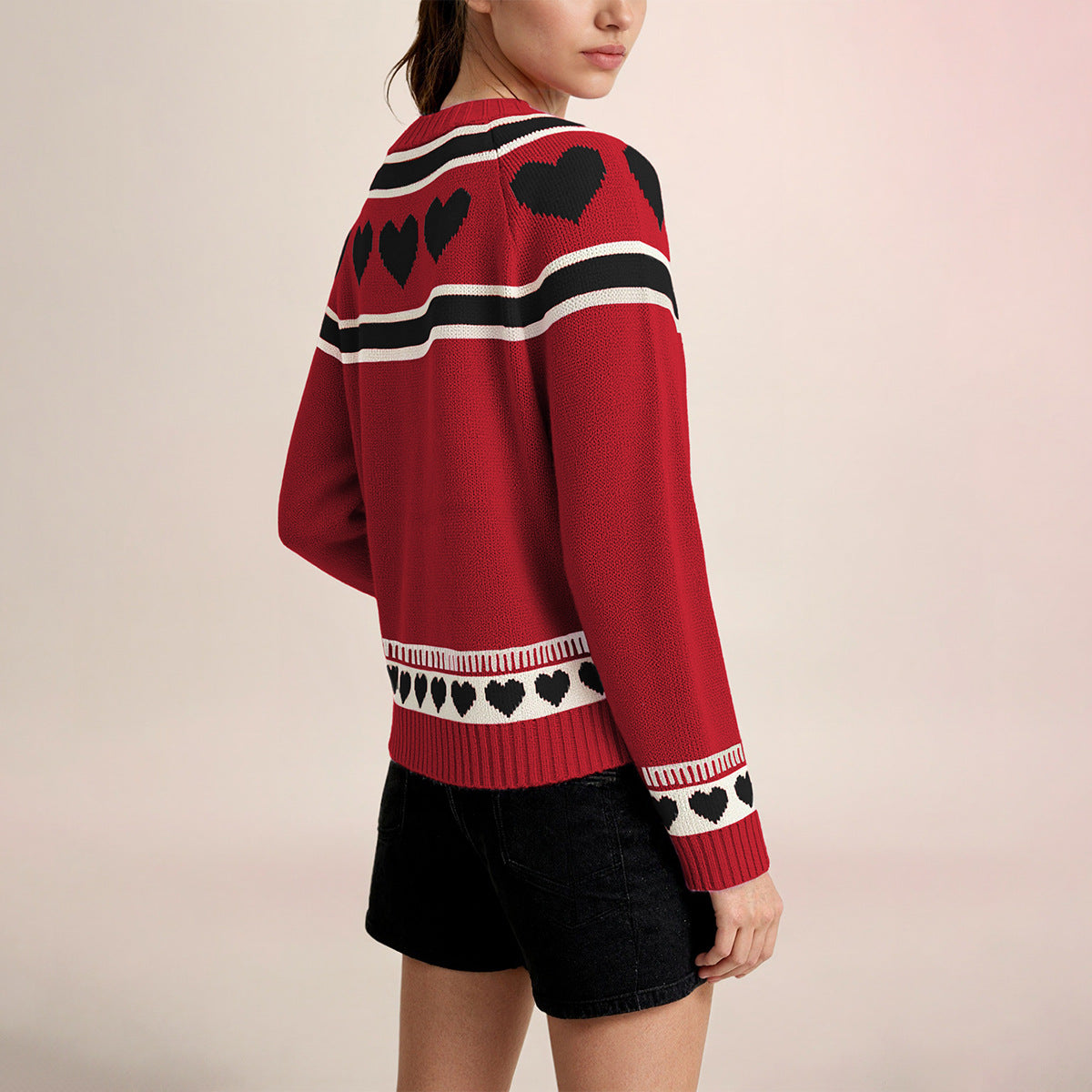 Vintage Heart Knit Cardigan Women Oversized Sweater