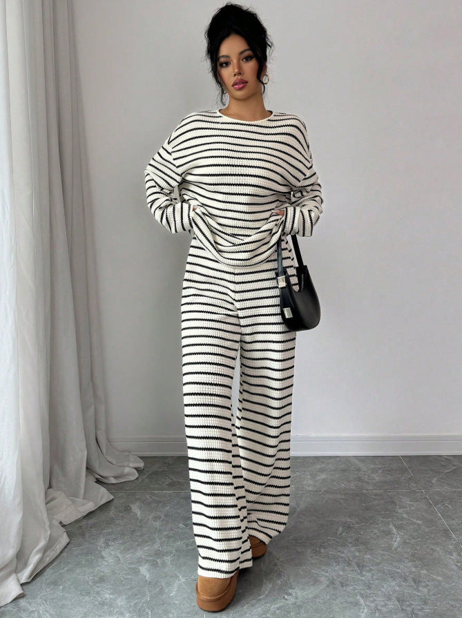 Striped Knit Jumpsuit Boutique Wide Leg Ribbed Loungewear